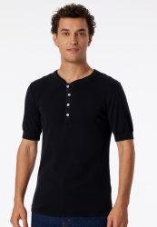 Schiesser Henley T-Shirt Schwarz - Revival Karl-Heinz für Herren, Größe L, 100 % Baumwolle