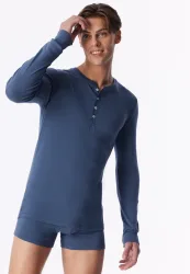 Schiesser Shirt Feinripp Blau - Revival Karl-Heinz für Herren, Größe M, 100 % Baumwolle