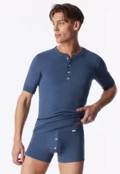 Schiesser Enge Boxershorts Feinripp mit Knopfleiste Blau - Revival Karl-Heinz für Herren, Größe L, 100 % Baumwolle