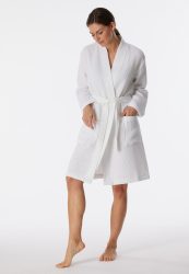 Schiesser Morgenmantel Waffelpiqué Weiss - Essentials für Damen, Größe 44/46, 100 % Baumwolle