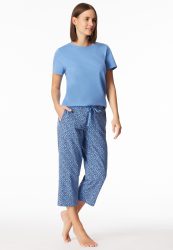 Schiesser Hose 3/4-lang Blau gemustert - Mix+Relax für Damen, Größe M, 95 % Baumwolle, 5 % Elasthan