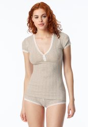 Schiesser T-Shirt V-Ausschnitt mit Knopfleiste Grau - Revival Agathe für Damen, Größe S, 98 % Baumwolle, 2 % Elasthan
