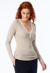 Schiesser Shirt V-Ausschnitt mit Knopfleiste Grau - Revival Agathe für Damen, Größe S, 98 % Baumwolle, 2 % Elasthan