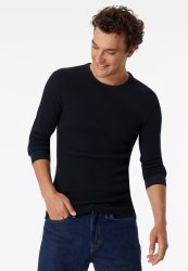 Schiesser Shirt Doppelripp Schwarz - Revival Friedrich für Herren, Größe M, 100 % Baumwolle