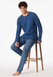 Schiesser Schlafanzug Blau gemustert - Casual Essentials für Herren, Größe M, 100 % Baumwolle