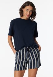 Schiesser Hose kurz Dunkelblau/Weiss gestreift - Mix+Relax für Damen, Größe 4XL, 100 % Viskose