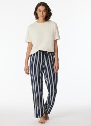 Schiesser Hose Dunkelblau/Weiss gestreift - Mix+Relax für Damen, Größe S, 100 % Viskose