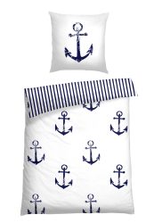 Schiesser Bettwäscheset 2-teilig Weiss/Blau gemustert - SCHIESSER Home, Größe 135*200, 100 % Baumwolle