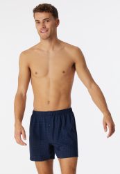 Schiesser Boxershorts mit Knopfleiste Dunkelblau kariert - Cotton Casuals für Herren, Größe L, 100 % Baumwolle
