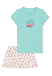 Schiesser Schlafanzug kurz Blau/Weiss gemustert - Nightwear für Mädchen, Größe L, 100 % Baumwolle