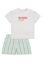 Schiesser Schlafanzug kurz Weiss/Blau gestreift - Teens Nightwear für Mädchen, Größe M, 100 % Baumwolle