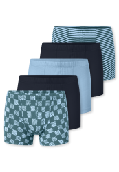 Schiesser Shorts 5er-Pack Blau gemustert - 95/5 für Jungen, Größe L, 95 % Baumwolle, 5 % Elasthan