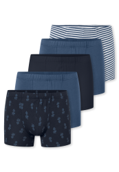 Schiesser Shorts 5er-Pack Blau/Weiss gemustert - 95/5 für Jungen, Größe M, 95 % Baumwolle, 5 % Elasthan
