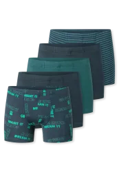 Schiesser Shorts 5er-Pack Grün/Blau gemustert - 95/5 für Jungen, Größe XS, 95 % Baumwolle, 5 % Elasthan