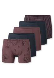 Schiesser Shorts 5er-Pack Bordeaux/Dunkelblau gemustert - 95/5 für Jungen, Größe XS, 95 % Baumwolle, 5 % Elasthan
