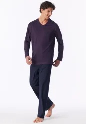 Schiesser Schlafanzug Lila/Blau gemustert - Comfort Essentials für Herren, Größe 3XL, 100 % Baumwolle