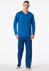 Schiesser Schlafanzug Blau - Comfort Essentials für Herren, Größe S, 100 % Baumwolle