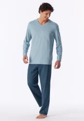 Schiesser Schlafanzug Blau gestreift - Comfort Essentials für Herren, Größe XL, 100 % Baumwolle