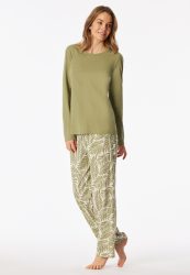 Schiesser Schlafanzug Oliv gemustert - Comfort Essentials für Damen, Größe XL, 100 % Baumwolle