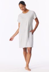 Schiesser Nachthemd kurzarm Grau gestreift - Casual Essentials für Damen, Größe XL, 100 % Baumwolle