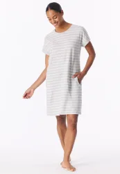 Schiesser Nachthemd kurzarm Grau gestreift - Casual Essentials für Damen, Größe 5XL, 100 % Baumwolle