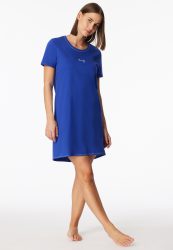 Schiesser Nachthemd kurzarm Blau - Casual Essentials für Damen, Größe M, 100 % Baumwolle