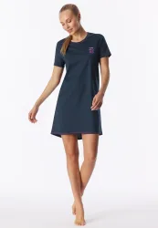 Schiesser Nachthemd kurzarm Dunkelblau - Casual Essentials für Damen, Größe L, 100 % Baumwolle