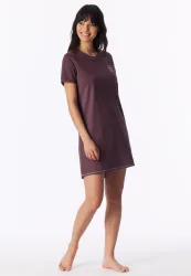Schiesser Nachthemd kurzarm Bordeaux- Casual Essentials für Damen, Größe M, 100 % Baumwolle