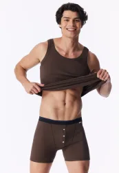 Schiesser Enge Boxershorts Doppelripp mit Knopfleiste Braun - Revival Friedrich für Herren, Größe S, 100 % Baumwolle