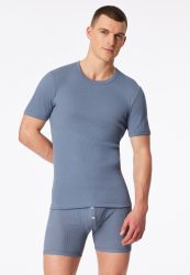 Schiesser T-Shirt Doppelripp Blau - Revival Friedrich für Herren, Größe L, 100 % Baumwolle