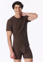 Schiesser T-Shirt Doppelripp Braun - Revival Friedrich für Herren, Größe M, 100 % Baumwolle