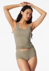 Schiesser High Waist Slip Oliv - Luxury für Damen, Größe L, 97 % Baumwolle, 3 % Elasthan