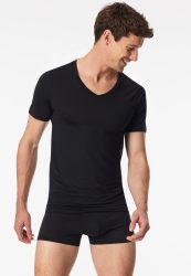 Schiesser T-Shirt V-Ausschnitt Schwarz - Premium Modal für Herren, Größe S, 55 % Modal, 35 % Polyamid, 10 % Elasthan