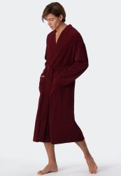 Schiesser Bademantel Bordeaux - Feather Terry für Herren, Größe 44/46, 80 % Baumwolle, 20 % Polyester