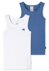 Schiesser Unterhemd 2er-Pack Blau/Weiss - Fine Rib für Jungen, Größe 2Y, 100 % Baumwolle