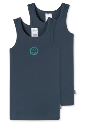 Schiesser Tank Top Feinripp 2er-Pack Dunkelblau - Fine Rib für Jungen, Größe 2Y, 100 % Baumwolle