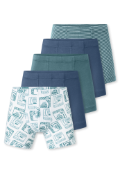 Schiesser Shorts 5er-Pack Grün/Blau gemustert - 95/5 für Jungen, Größe 4Y, 95 % Baumwolle, 5 % Elasthan