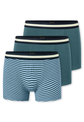 Schiesser Shorts 3er-Pack Grün/Blau gestreift - 95/5 für Jungen, Größe M, 95 % Baumwolle, 5 % Elasthan