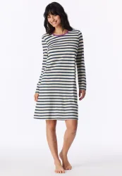 Schiesser Nachthemd langarm Dunkelblau/Weiss gestreift - Casual Essentials für Damen, Größe XL, 100 % Baumwolle