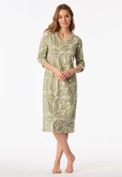 Schiesser Nachthemd langarm Oliv gemustert - Comfort Essentials für Damen, Größe XXL, 100 % Baumwolle