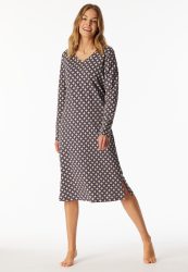 Schiesser Nachthemd langarm Anthrazit gemustert - Comfort Essentials für Damen, Größe S, 100 % Baumwolle