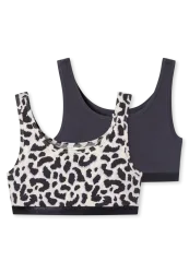 Schiesser Bustier 2er-Pack Anthrazit /Weiss gemustert - 95/5 für Mädchen, Größe 152, 95 % Baumwolle, 5 % Elasthan