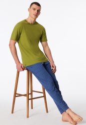 Schiesser Hose mit Bündchen Blau/Weiss gemustert - Mix+Relax für Herren, Größe L, 100 % Baumwolle
