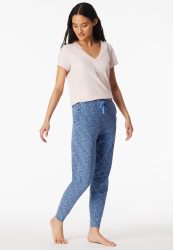 Schiesser Hose mit Bündchen Blau gemustert - Mix+Relax für Damen, Größe S, 95 % Baumwolle, 5 % Elasthan