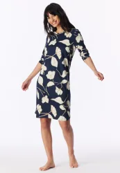 Schiesser Nachthemd langarm Dunkelblau/Weiss gemustert - Comfort Nightwear für Damen, Größe S, 50 % Baumwolle, 50 % Modal