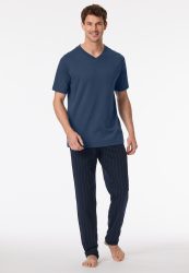 Schiesser T-Shirt V-Ausschnitt Blau - Mix+Relax für Herren, Größe M, 100 % Baumwolle