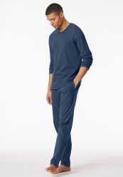 Schiesser Shirt V-Ausschnitt Blau - Mix+Relax für Herren, Größe XL, 100 % Baumwolle