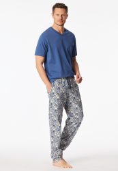 Schiesser Hose Blau/Beige gemustert - Mix+Relax für Herren, Größe XL, 100 % Baumwolle