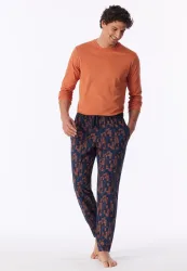 Schiesser Hose Orange/Blau gemustert - Mix+Relax für Herren, Größe L, 100 % Baumwolle