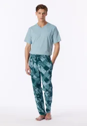 Schiesser Hose Petrol gemustert - Mix+Relax für Herren, Größe 3XL, 100 % Baumwolle